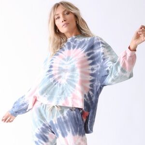 Electric & Rose Tie-Dye Prism Neil Hi Low Crew Sweatshirt - Blue, Grey, Pink